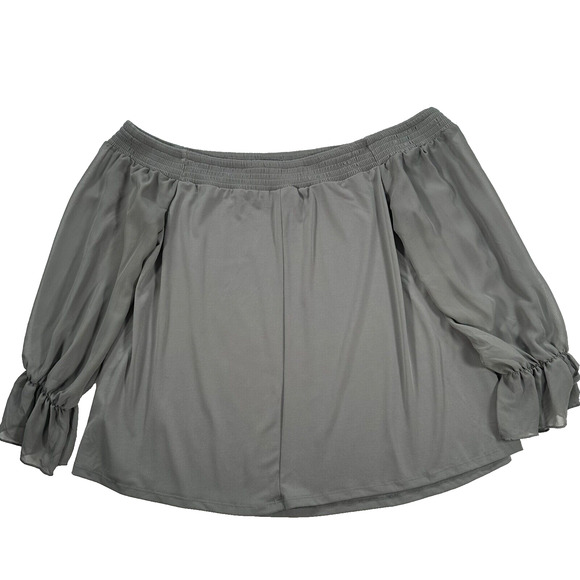 Torrid Off Shoulder Sheer Sleeve Blouse Women's 1/1X Gray Green Top - Picture 1 of 10
